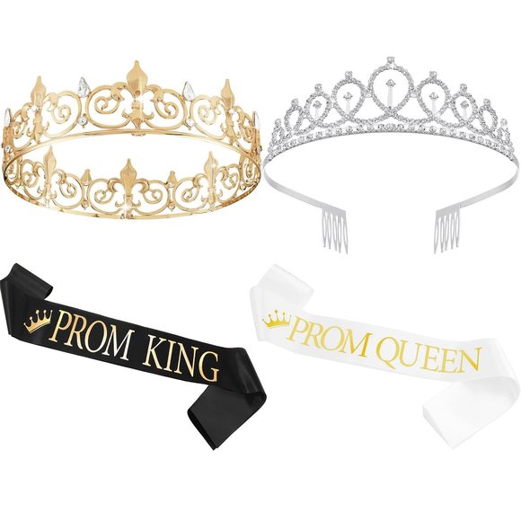 4 Pcs Prom King And Queen Crown Set With Sashes And Tiara Prom Sashes For🙉 - Picture 1 of 7